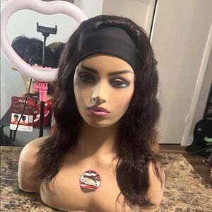 Elegant brown Headband Wig 100% human hair wet and wavy